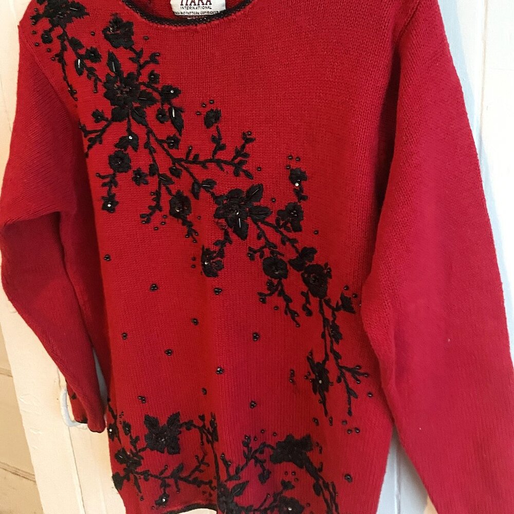 VNTG Tiara International, Sz Small, Christmas Holiday Sweater - Knit Vintage